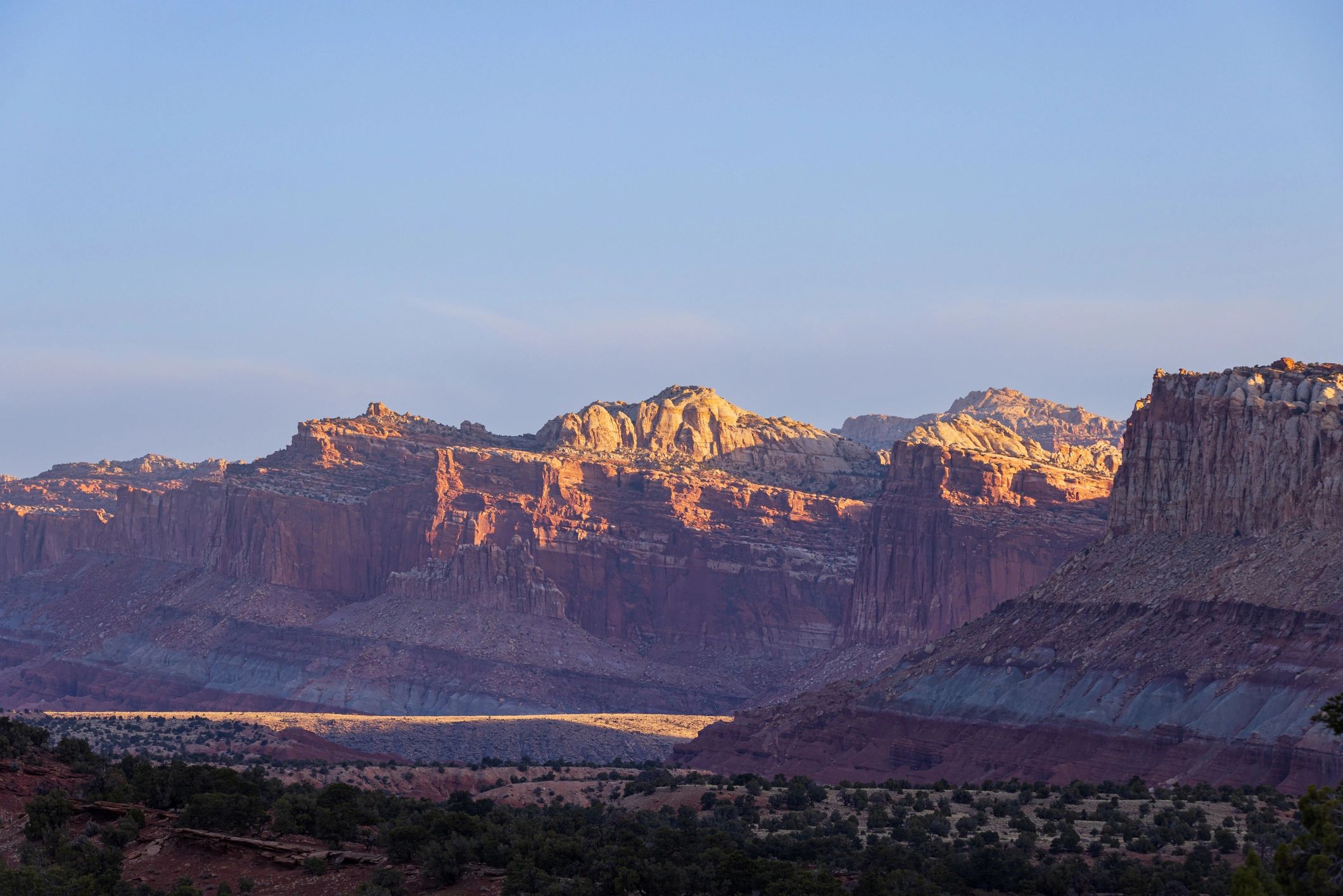 Sunlit red rock landscape in Southern Utah